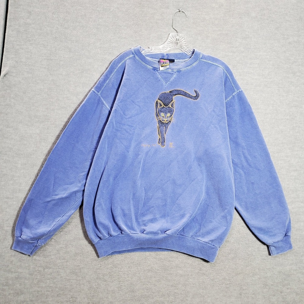 VINTAGE Aly Kat Men Sweatshirt Blue Cat Fleece Stepping‎ Out Fleece Pullover 70s